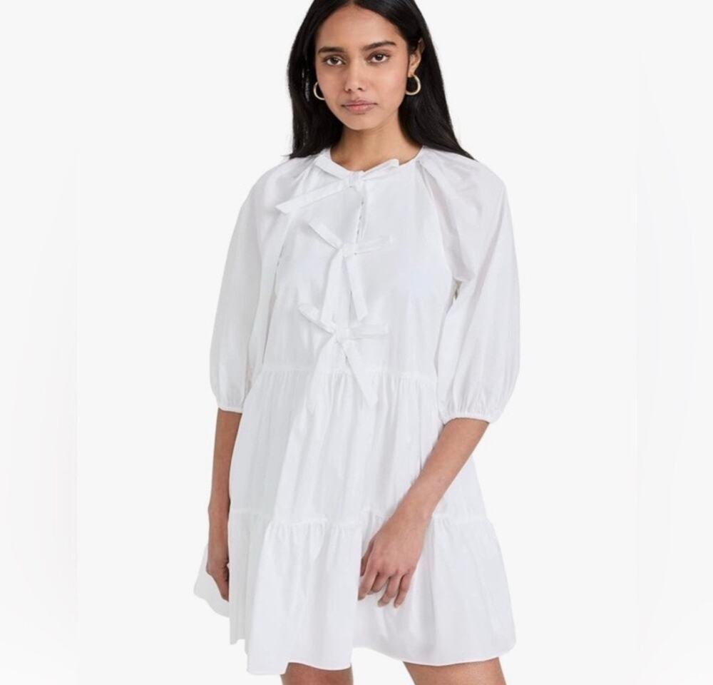 Cinq a Sept Poplin Bow Mini Dress – White